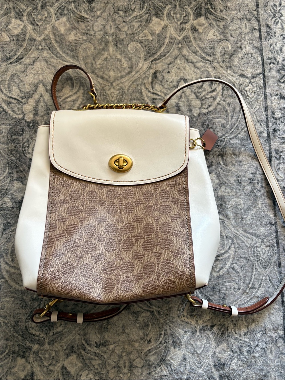 Coach Cream & Brown Signature Canvas Convertible Backpack